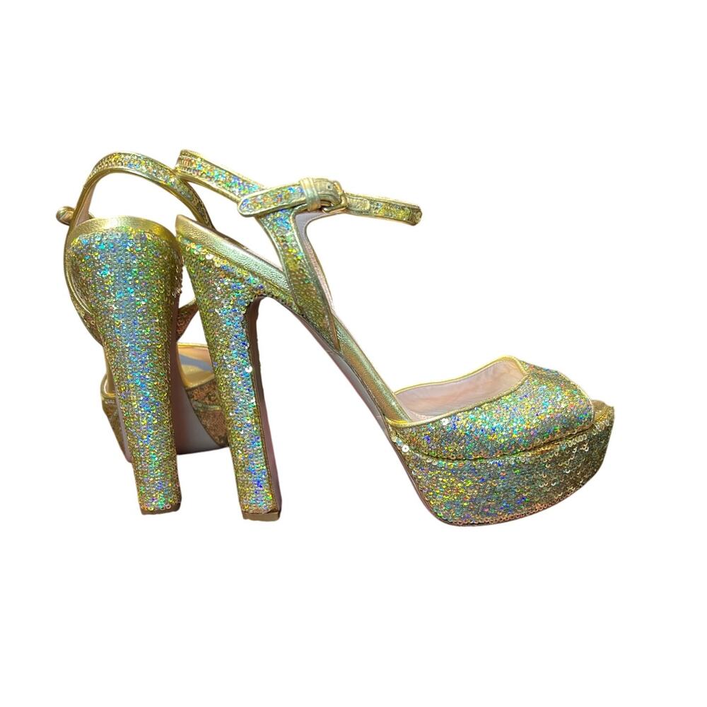 Miu Miu Gold Sequin Spangle Platform Heel Size Eu… - image 3